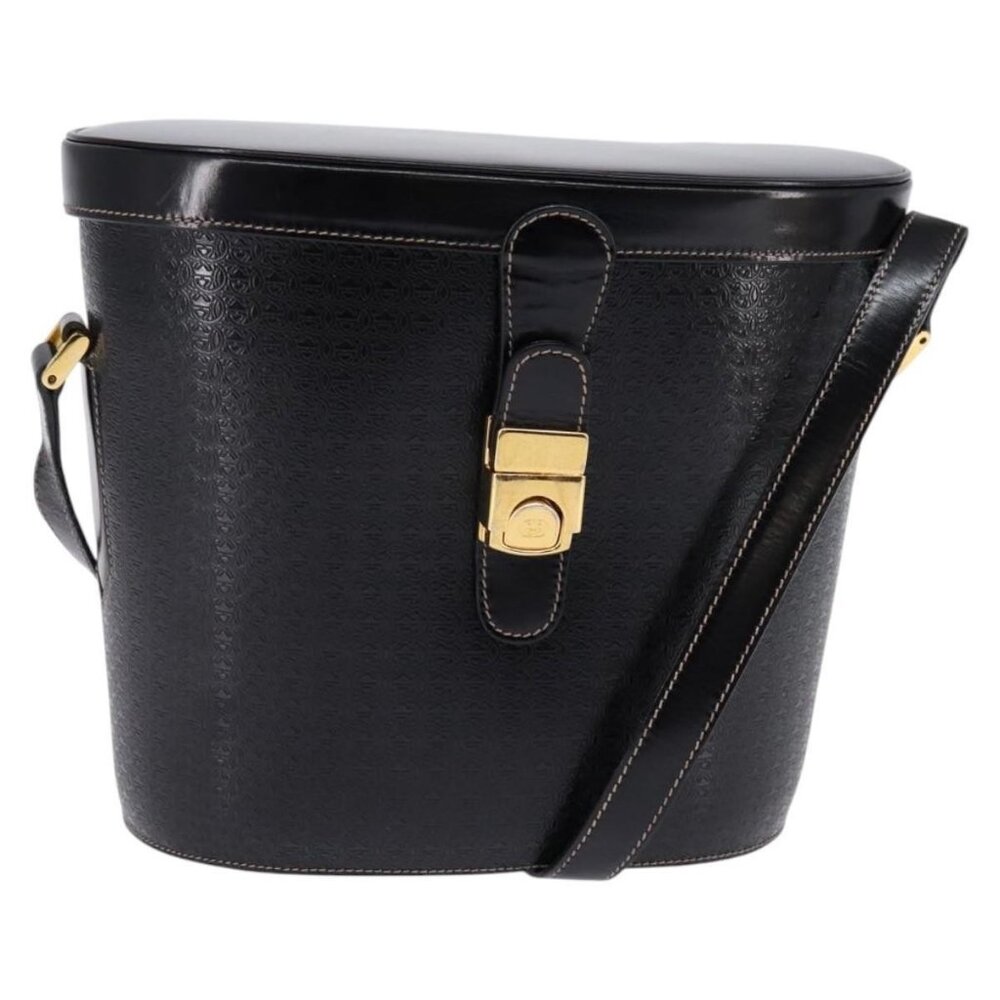 Authentic GUCCI Interlocking Shoulder Bag Leather Black Gold 001 33 0998
